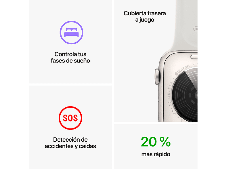Apple Watch SE (2022), GPS, 40 mm, Caja de aluminio, Vidrio delantero Ion-X, Correa deportiva blanco estrella