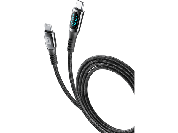 Cable USB - CellularLine USBDATADISC2CTAB2K, Con pantalla, USB-C a USB-C, 2 m, 100 W, Negro