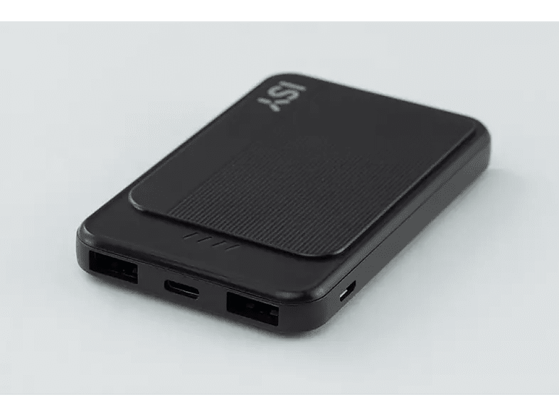 Powerbank - Isy IPP-5000-C-BK, 5000 mAh, 2.4 A, Control de carga, Micro USB, USB-C, Negro