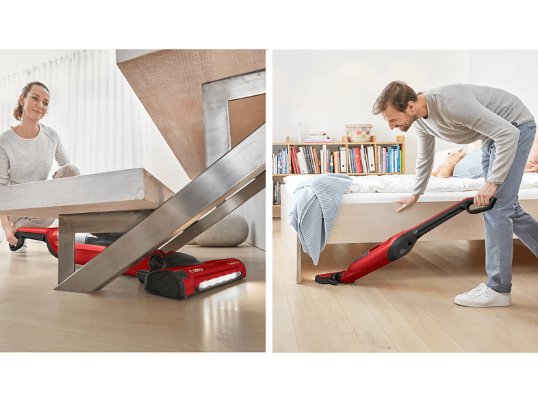 Aspirador escoba - Bosch BBH3ZOO28, 25,2 V, 0.4 l, Autonomía 55 min, Sin Cable, Rojo