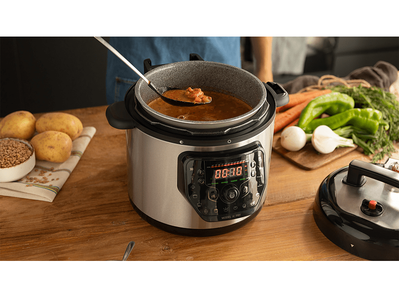 Robot de cocina - Cecotec GM H Fry, 1000 W, 6 L, 27 modos, 11 temperaturas, 5 presiones, Programable 24 horas, Incluye cabezal de aire caliente, Negro