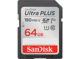 Tarjeta SDXC - SanDisk Ultra Plus , 64GB, 150 MB/s, UHS-I, V10, Clase 10, Resistente al Agua, Multicolor