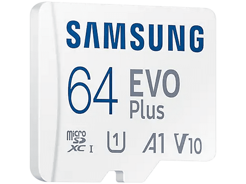 Tarjeta Micro SDXC - Samsung Evo Plus MB-MC64KA/EU, 64 GB, Clase 10, V10. UHS-I, Lectura 130 MB/s, Blanco