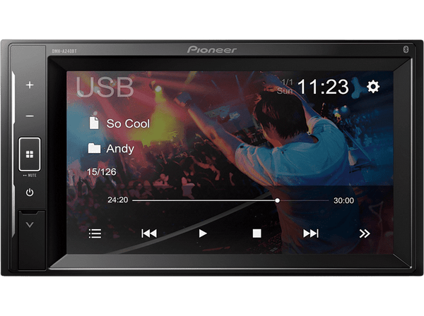 Autorradio - Pioneer DMH-A240BT, 6.2", Short Chassis, Mechafree, Bluetooth, Compatible con FLAC, USB, Negro