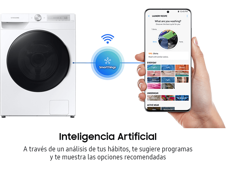 Lavadora secadora - Samsung WD80T634DBH/S3, 8 kg lavado, 5 kg secado, 1400 rpm, Auto Dosificador,  Blanco