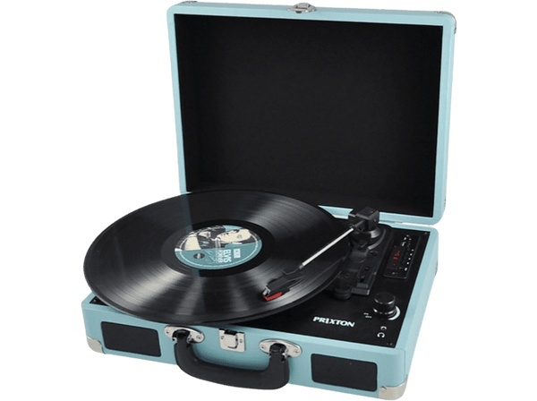 Tocadiscos - Prixton VC40, Reproductor Vinilo, Bluetooth, USB, Altavoces Incorporados, Diseño de Maleta, Azul