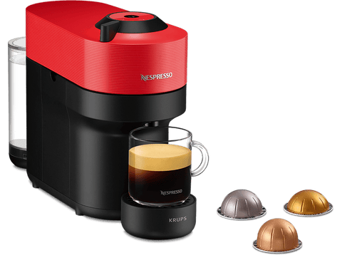 Cafetera de cápsulas - Nespresso® Krups Vertuo Pop XN920510, 1500 W, 0.56 L, Tecnología Centrifusion, Wi-Fi, Spicy Red