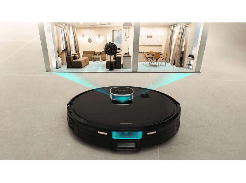 Robot friegasuelos - Cecotec Conga 7290 Eternal Home X-Treme, Láser, Incluye base autovaciado, 2 L, 110 min, 3 niveles potencia, Alexa, Wi-Fi, Negro