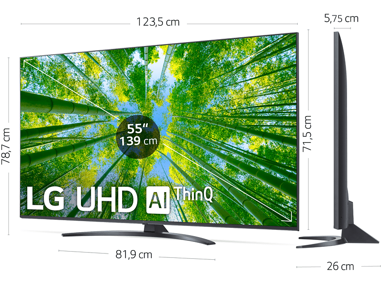 TV LED 55 - LG 55UQ81006LB, UHD 4K, Inteligente a5 Gen5 AI Processor 4K, Smart TV, DVB-T2, Negro