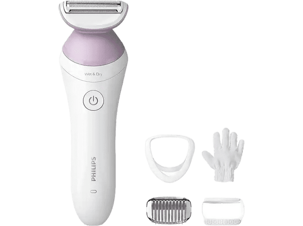Afeitadora femenina - Philips BRL136/00, Apta para zonas sensibles, Uso en seco y humedo, Más de 4 accesorios, Rosa