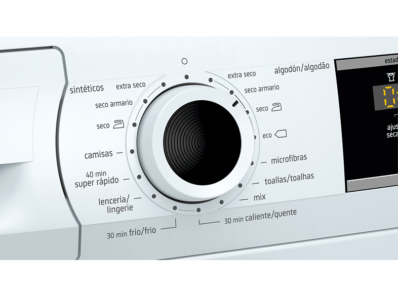 Secadora - Balay 3SB286B, 8 kg, Independiente, Bomba de calor, Display LED, Blanco