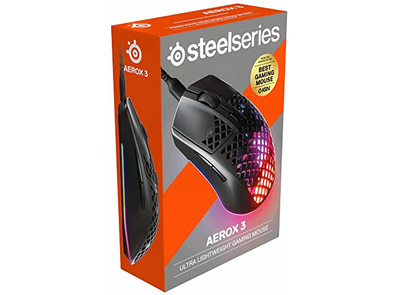 Ratón gaming - Steel Series Aerox 3, Por cable, 8500 dpi, Ergonómico, Multicolor