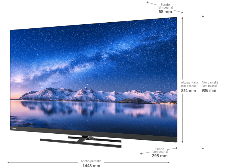 TV LED 65 - Haier S8 Series H65S800UG, Smart TV (Android TV 11) , UHD 4K, Dolby Atmos-Vision, Altavoces Frontales, Control por Voz, Dbx-tv®, Negro
