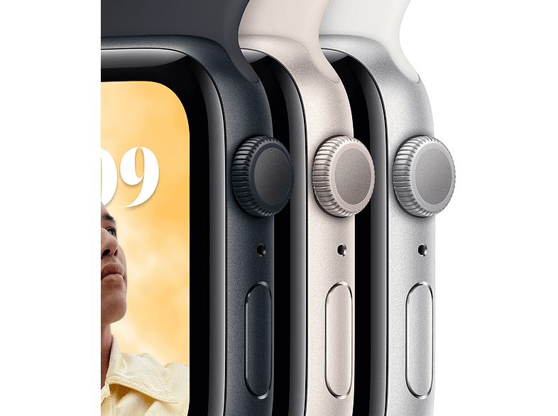 Apple Watch SE (2022), GPS+CELL, 44 mm, Caja de aluminio, Vidrio delantero Ion-X, Correa deportiva Plata