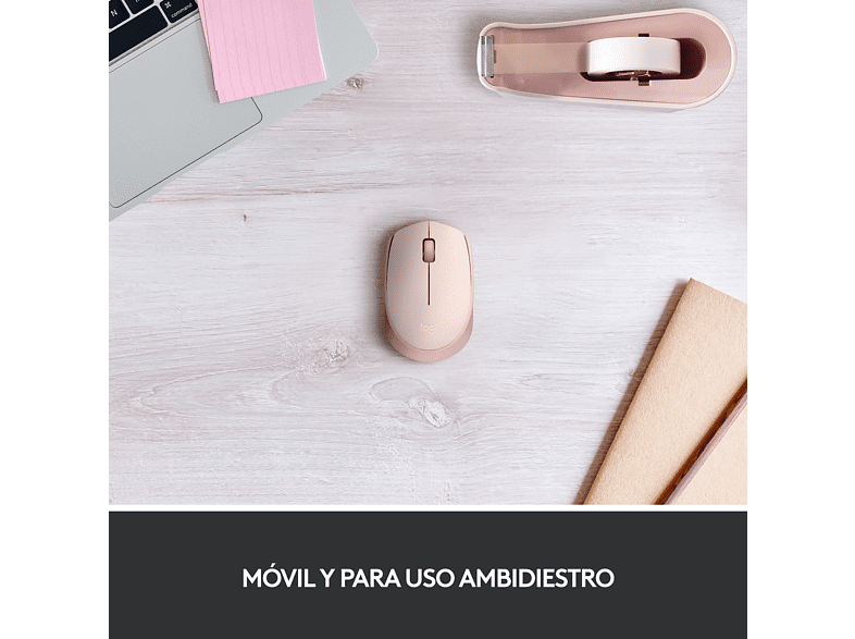 Ratón inalámbrico - Logitech M171, 1000 ppp, Ambidiestro, USB, Rosa