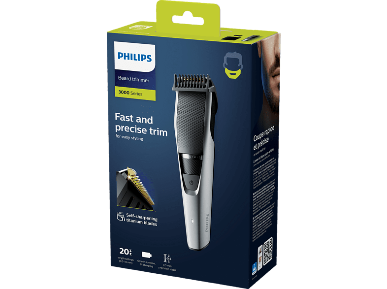 Barbero - Philips BT3222/14, Sistema Lift & Trim, 20 ajustes entre 0.5 y 1 mm, Cuchillas recubiertas de titanio, Gris