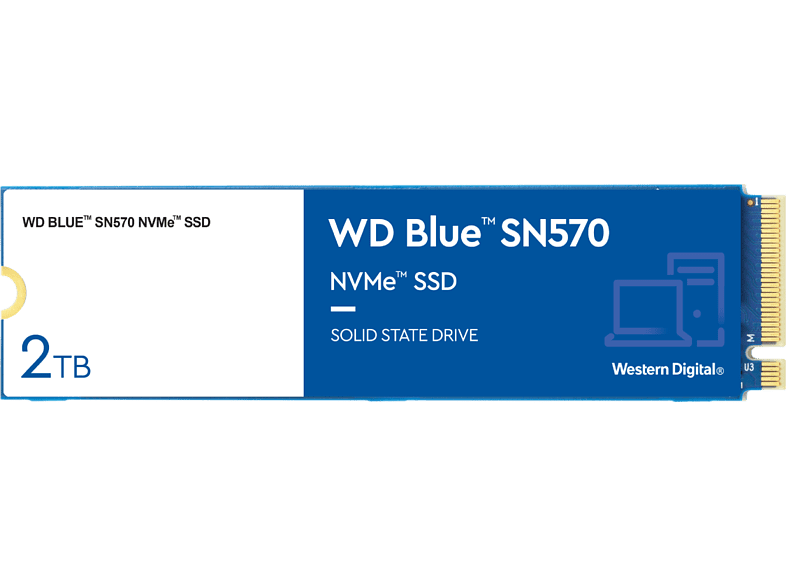 Disco duro SSD interno 2 TB - Western Digital  WD Blue SN570 NVMe SSD, Lectura 3500 MB/s, M.2 2280, Azul