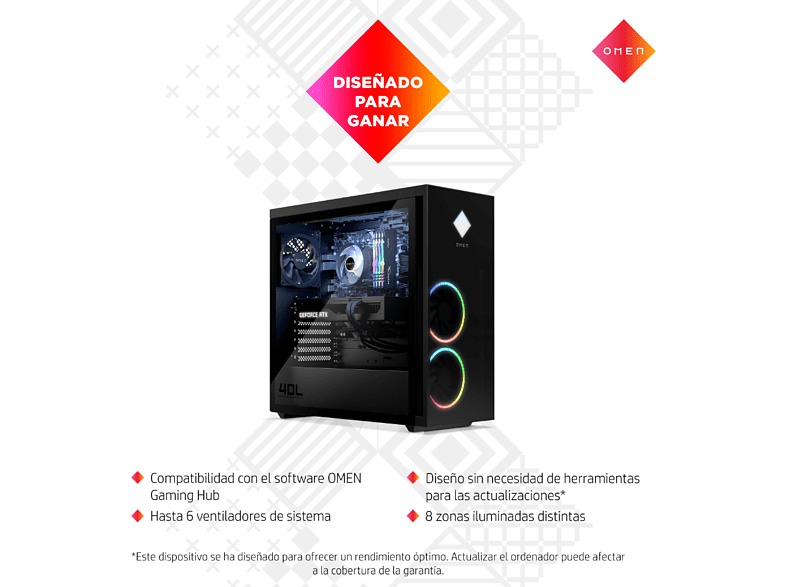 PC gaming - HP  GT21-0028ns, AMD Ryzen™ 7 5800X, 16 GB RAM, 1 TB SSD, NVIDIA® GeForce RTX™ 3060, Sin sistema operativo, Negro