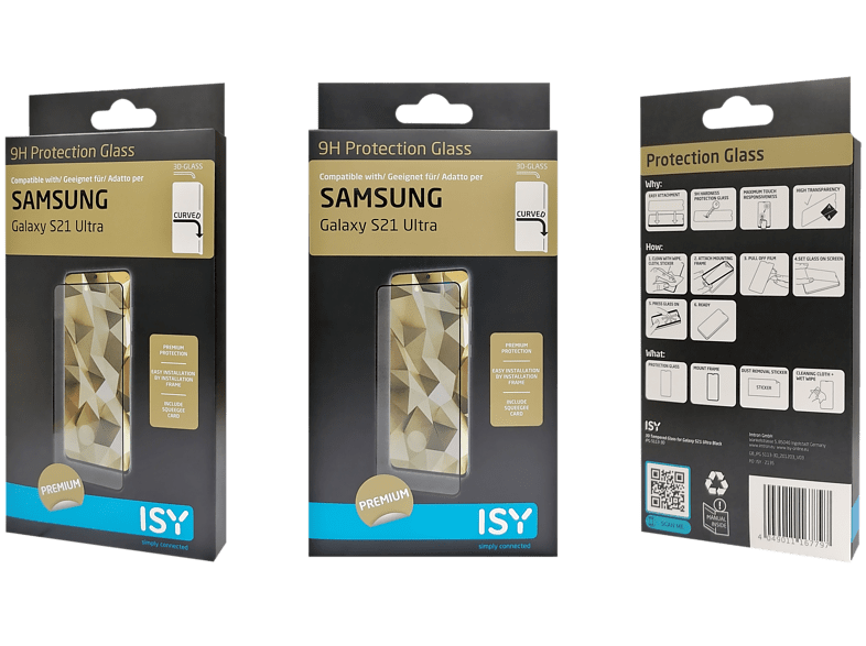 Protector pantalla - ISY IPG-5113-2.5D, Para Samsung Galaxy S21 Ultra, Vidrio templado, Transparente