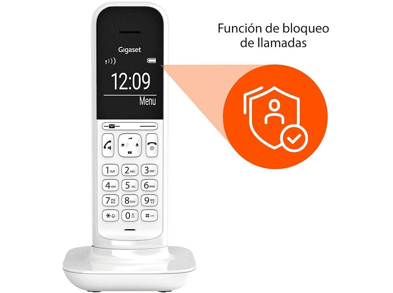 Teléfono - Gigaset CL390, Inalámbrico, Pantalla iluminada, Manos libres, 150 contactos, Blanco
