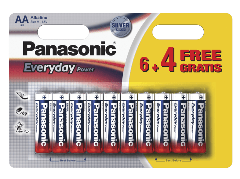 Pilas AA - Panasonic Everyday Power, Batería alcalina, 6+4 unidades