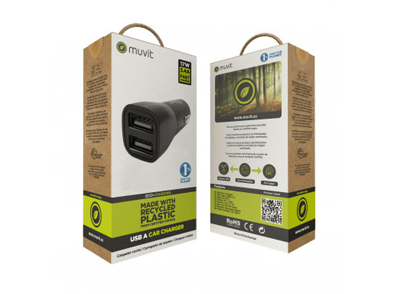 Cargador coche - MUVIT SC-198 C, Universal USB A*2 , 17 W, Negro