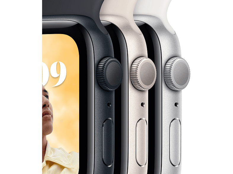Apple Watch SE (2022), GPS+CELL, 44 mm, Caja de aluminio, Vidrio delantero Ion-X, Correa deportiva blanco estrella