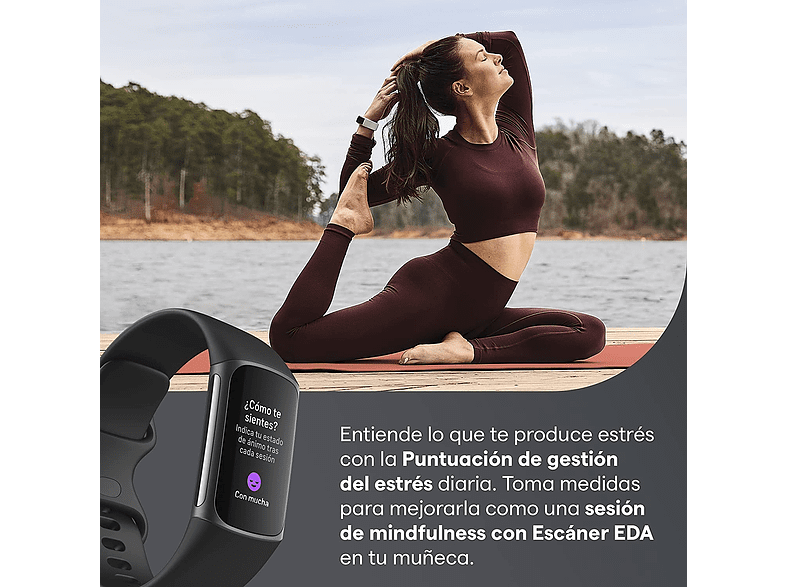 Pulsera de actividad - Fitbit Charge 5, Platino Negro, 13 - 21 cm, 1.04, GPS, BT LE, ECG, NFC, SpO2