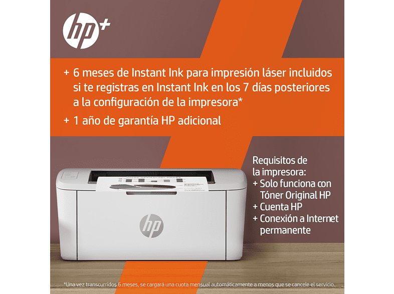 Impresora láser - HP Laserjet M110we, B&N, WiFi, USB, Fax, 6 meses Instant Ink con HP+, hasta 21 ppm, 7MD66E