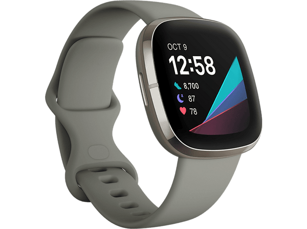 Reloj deportivo - Fitbit Sense, Gris Salvia, 1.58", 13.97 cm – 22 cm, Wi-Fi, SpO2, NFC, GPS, ATM 5, Android