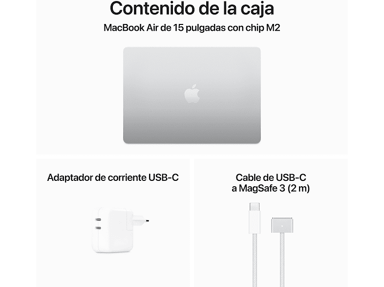APPLE MacBook Air (2023), 15.3 Retina, Chip M2 de Apple, 8 GB, 256 GB SSD, MacOS, Teclado Magic Keyboard Touch ID, Plata