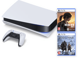 Consola - Sony PS5 Stand C, 825GB, 4K HDR, Blanco + Juego God Of War: Ragnarok + Juego The Last Of Us: Parte 1