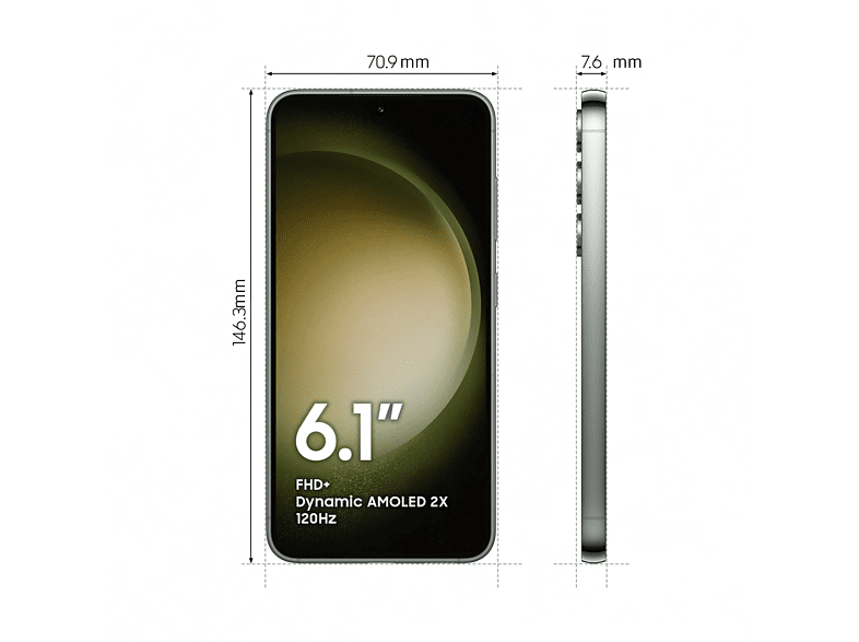 Móvil - Samsung Galaxy S23 5G, Botanic Green, 256GB, 8GB RAM, 6.1 FHD+, Qualcomm Snapdragon, 3900mAh, Android 13