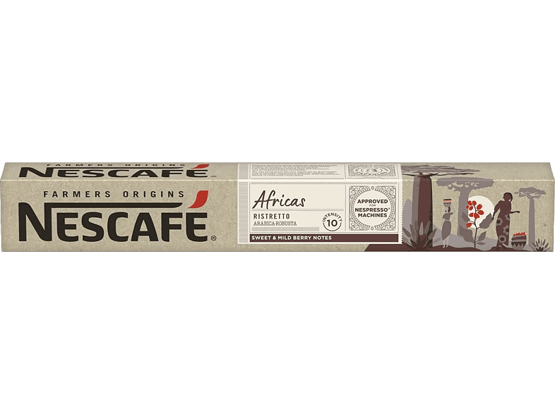 Cápsulas monodosis - Nescafé Africas Ristretto, Arábica , Notas dulces a frutos rojos, 10 cápsulas