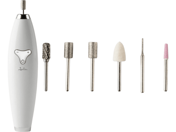 Set de manicura y pedicura - Jata JBSM1200, 6 En 1, Motor de doble sentido, Blanco + Caja magnética
