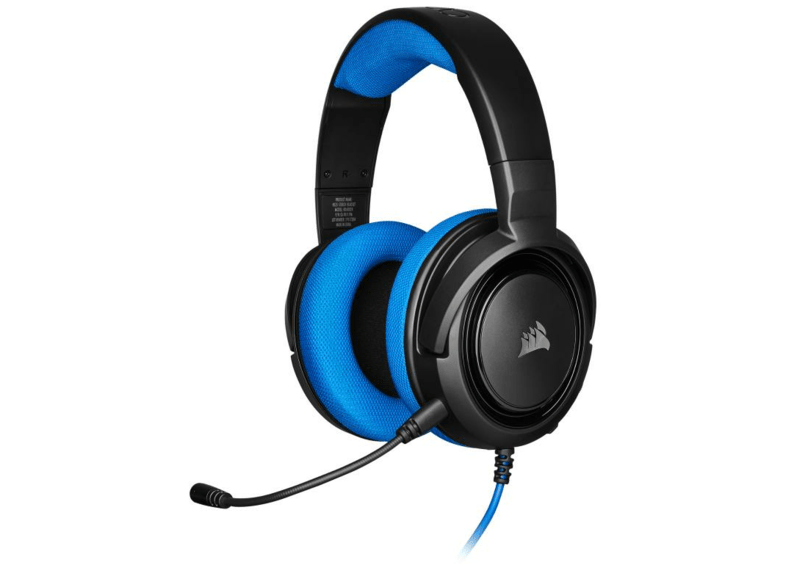 Auriculares gaming - Corsair HS35, PS4, 113 dB, Micrófono, Cancelación de ruido, Azul