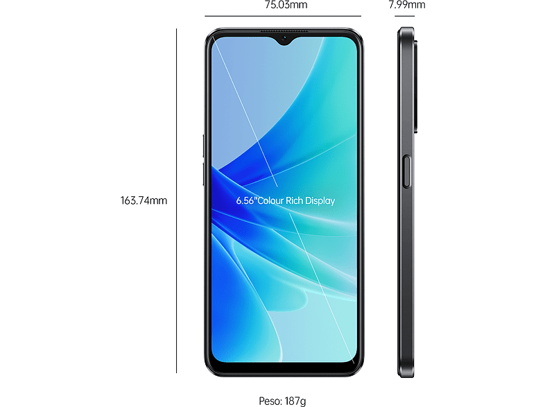 Móvil - OPPO A57s, Starry Black, 128 GB, 4 GB RAM, 6.56 HD+, MediaTek Helio G35, 5000 mAh, Android