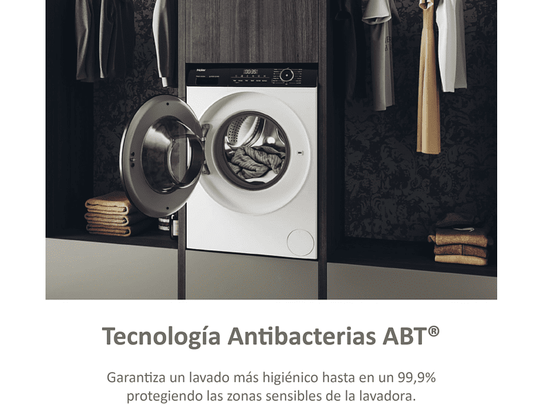 Lavadora carga frontal - Haier I-Pro Series 3 HW90-B14939-IB, 9 kg, 1400 rpm, Motor Direct Motion, 15 programas, Antibacterias, Vapor, Blanco