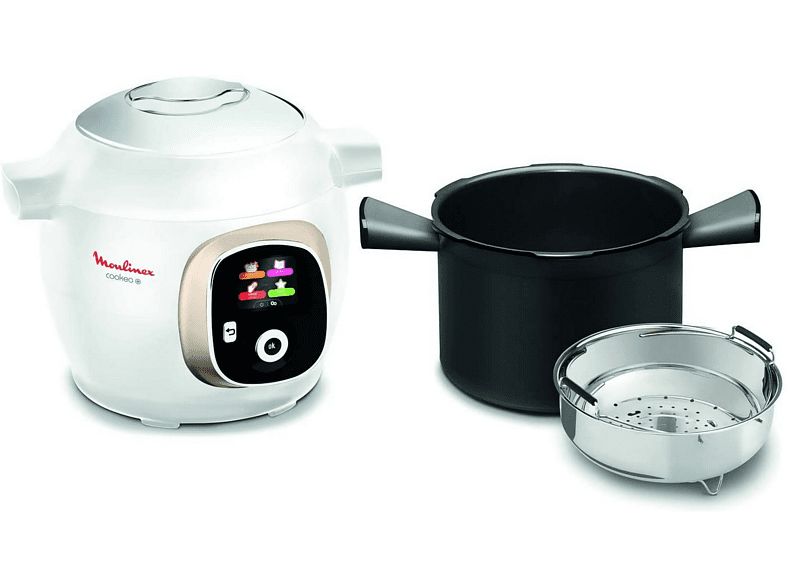 Robot de cocina - Moulinex Cookeo+ 150 recetas CE851A, Olla eléctrica, 1600W, 6L, 6 modos de cocción, Blanco