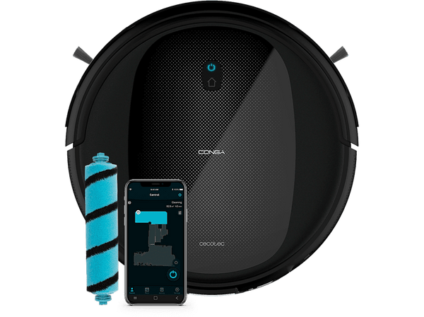 Robot friegasuelos - Cecotec Conga Perfect&Clean Connected Titanium, 2100 Pa, 160 min, 10 Modos, 3 Niveles, App, Mando, Alexa, Wi-Fi, Negro
