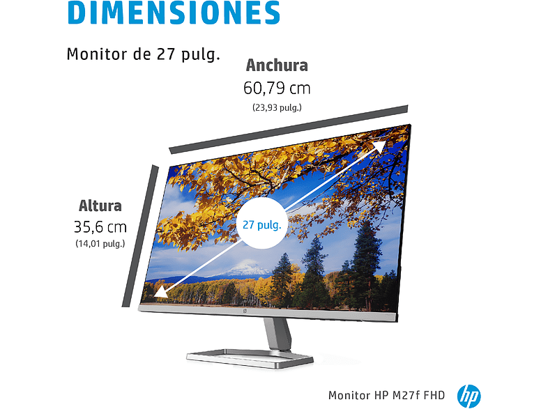 Monitor - HP M27F, 27, Full HD, 5 ms, 50/60 Hz, HDMI, VGA, Negro, Plata