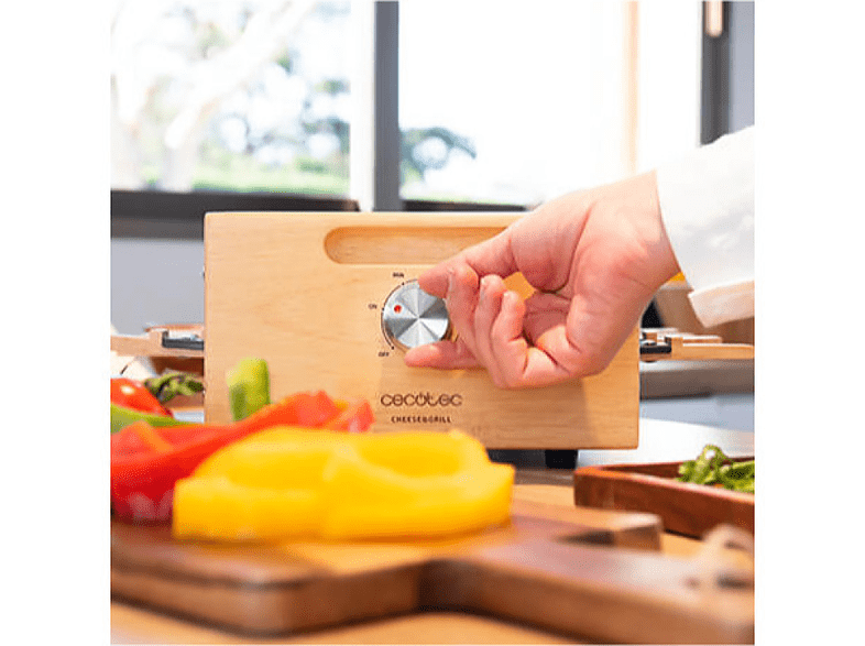 Raclette - Cecotec Cheese&Grill 8200 Wood Black, 1200 W, Placa antiadherente, 8 Sartenes incluidos, Negro