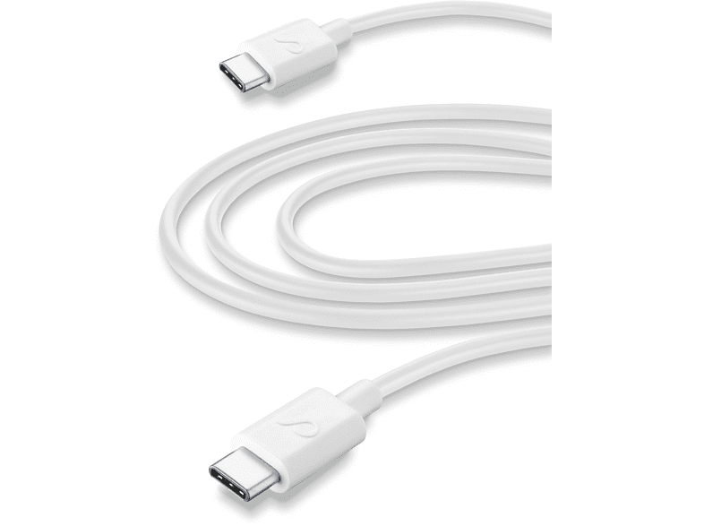 Cable USB - Cellularline USBDATACUSBC2C3MW, De USB-C a USB-C, 3 m, Recarga, Sincronización, Blanco