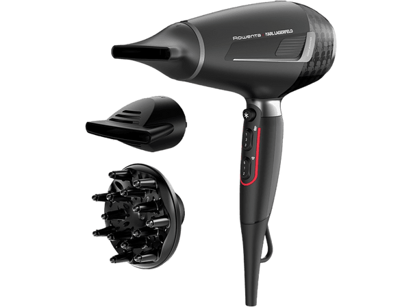 Secador -  Rowenta x Karl Lagerfeld CV887LF0 K/Pro Stylist, 2200 W, Motor AC Pro, 2 velocidades, 3 temperaturas, Tecnol. iónica, Keratin & Glow, Negro
