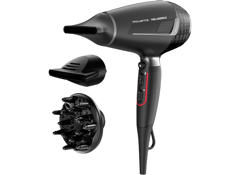 Secador -  Rowenta x Karl Lagerfeld CV887LF0 K/Pro Stylist, 2200 W, Motor AC Pro, 2 velocidades, 3 temperaturas, Tecnol. iónica, Keratin & Glow, Negro