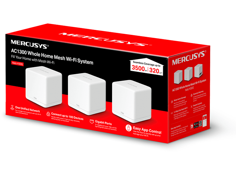 Sistema WiFi Mesh - Mercusys HALO H30G (3-PACK), 1.3 Gbit/s, MU-MIMO, Doble banda, Blanco