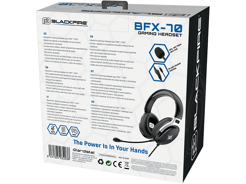 Auriculares gaming - Ardistel BLACKFIRE® Gaming Headset BFX-70, Para PS5™ y PS4™, No Bluetooth, Cable 1.2m, Negro