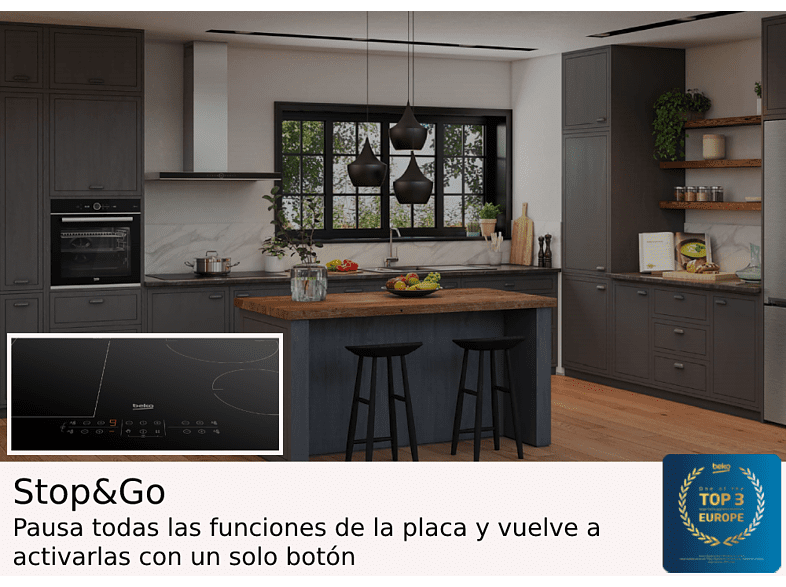 Encimera - Beko HIIS63206M, Eléctrica, Inducción, 3 zonas, Negro