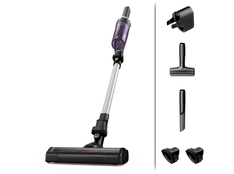 Aspirador escoba - Rowenta X-nano Essential RH1129WO, 100 W, Multisuperficies, Hasta 40 min autonomía, Tecnología ciclónica, 0.4 L, Lila y plateado