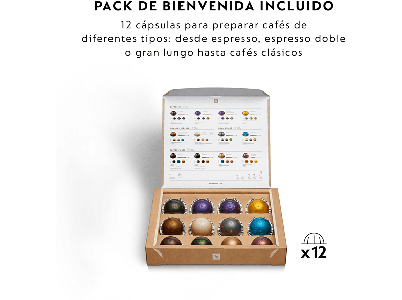 Cafetera de cápsulas - Nespresso® Krups Vertuo Pop XN920110, 1500 W,  0.56 L, Tecnología Centrifusion, Wi-Fi, Coconut White
